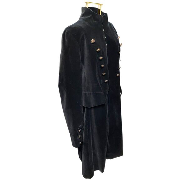 Brandon Thomas Sz 12 Black Velvet Long Coat Military Gothic Steampunk Victorian - Picture 3 of 16